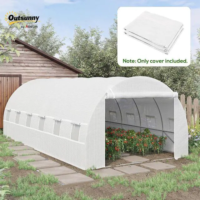 Alt view image 2 of 7 - 19.7' x 9.8' x 6.6' Plastic Greenhouse Cover Replacement White | Heavy Duty Waterproof Tarp, for Hoop House, Sheeting, 12 Windows, Door, Reinforcement Grid