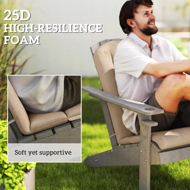 Alt view image 3 of 7 - Adirondack Chair Cushion Set of 4, 49" x 20" x 2", Beige | Outdoor Cushions with Ties, 25D High-Density Foam, High Back Patio Chair Pads, Fade Resistant for Patio Furniture