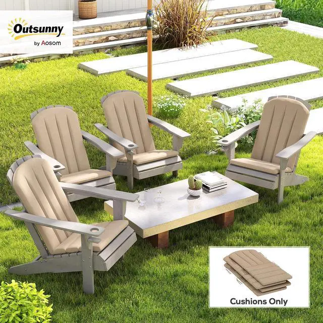 Alt view image 2 of 7 - Adirondack Chair Cushion Set of 4, 49" x 20" x 2", Beige | Outdoor Cushions with Ties, 25D High-Density Foam, High Back Patio Chair Pads, Fade Resistant for Patio Furniture