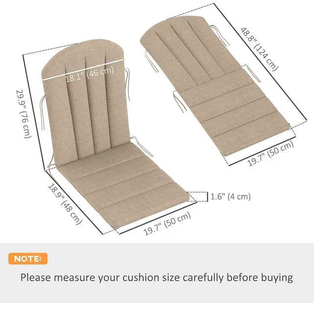 Alt view image 7 of 7 - Adirondack Chair Cushion Set of 4, 49" x 20" x 2", Beige | Outdoor Cushions with Ties, 25D High-Density Foam, High Back Patio Chair Pads, Fade Resistant for Patio Furniture