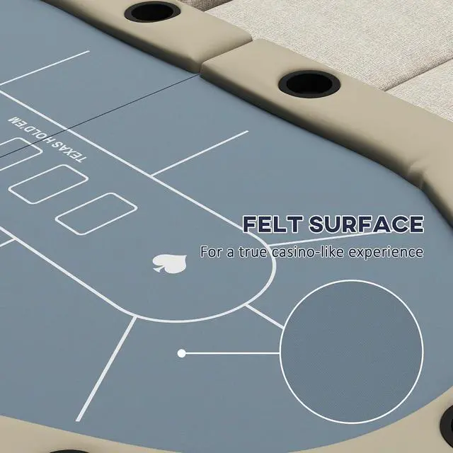 Alt view image 3 of 7 - Poker Table Foldable 70" Oval 8-Player Blackjack Blue and Brown | Casino Texas Holdem Poker Game Table, with Cup Holders
