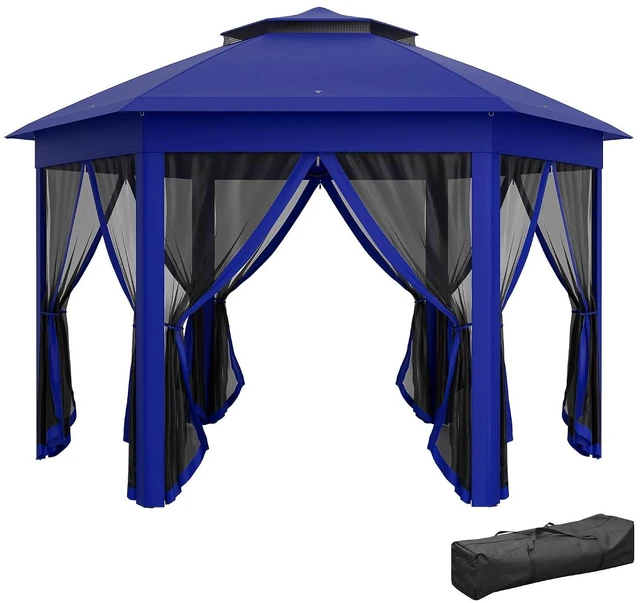 Main image of 13' x 13' Pop Up Gazebo, Hexagonal Event Tent, Dark Blue and Black | Canopy Shelter, 6 Zippered Mesh Netting, Strong Steel Frame, Patio Backyard Garden Wedding Party