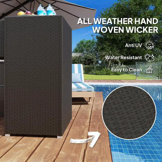 Alt view image 4 of 7 - Outdoor Towel Rack & Pool Storage 24" x 24" x 47" Dark Brown | Cabinet/Hot Tub Accessory Storage, PE Rattan Cabinet, Basket Drawer, Poolside, Spa
