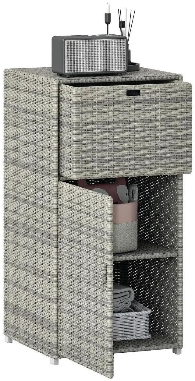 Main image of Outdoor Towel Rack & Pool Storage 24" x 24" x 47" Gray | Cabinet/Hot Tub Accessory Storage, PE Rattan Cabinet, Basket Drawer, Poolside, Spa