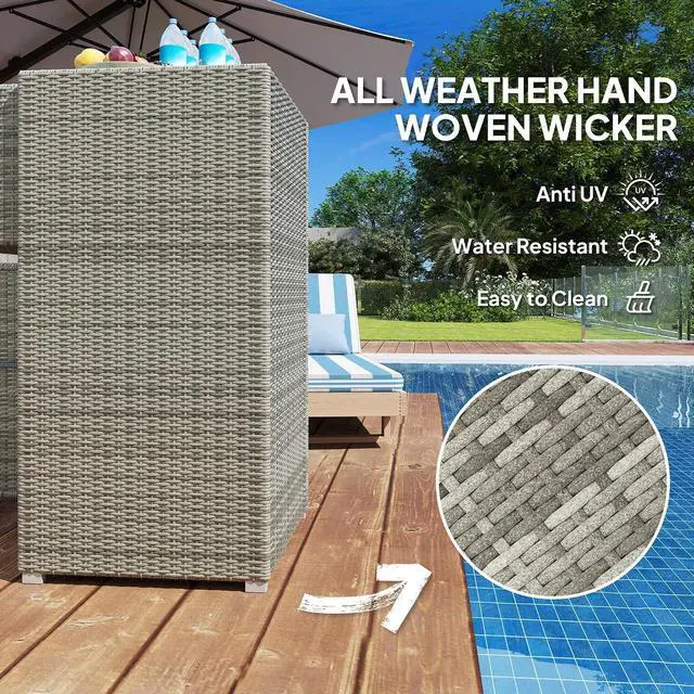 Alt view image 4 of 7 - Outdoor Towel Rack & Pool Storage 24" x 24" x 47" Gray | Cabinet/Hot Tub Accessory Storage, PE Rattan Cabinet, Basket Drawer, Poolside, Spa