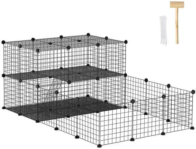 Main image of PawHut 47 Panels Pet Playpen Small Animal Playpen with Doors 14" x 14" | Portable Metal Wire Yard Bunny Pen, Guinea Pigs, Chinchillas