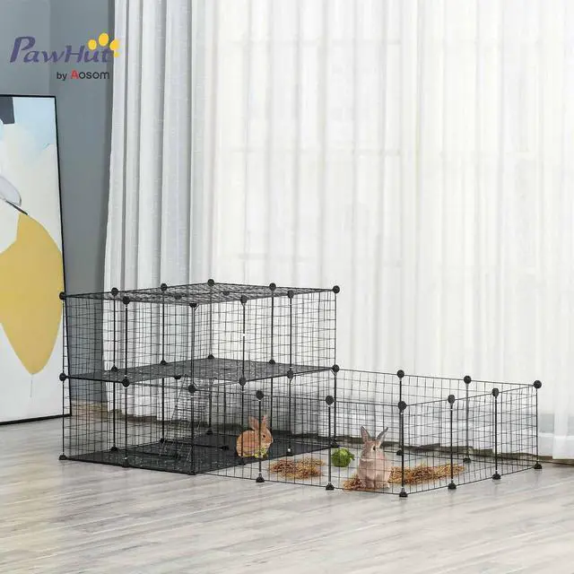 Alt view image 2 of 7 - PawHut 47 Panels Pet Playpen Small Animal Playpen with Doors 14" x 14" | Portable Metal Wire Yard Bunny Pen, Guinea Pigs, Chinchillas