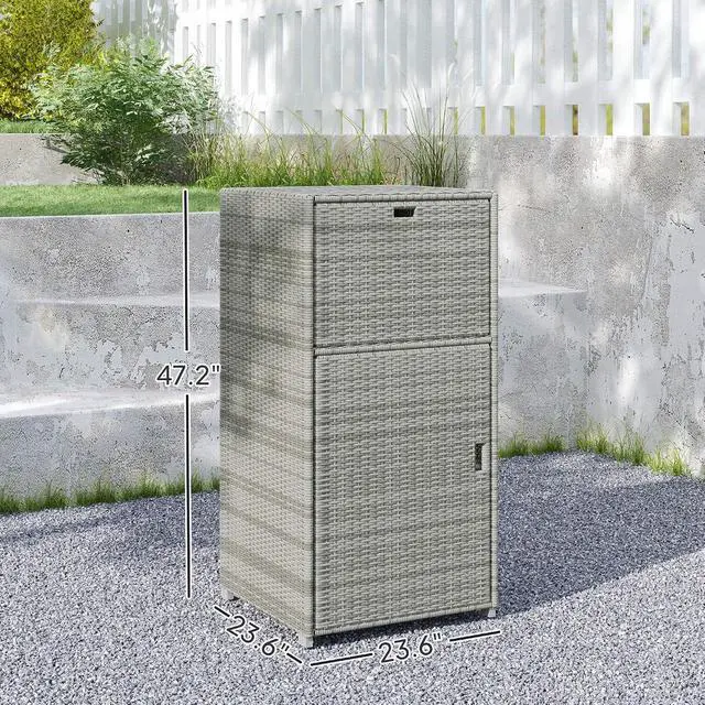Alt view image 7 of 7 - Outdoor Towel Rack & Pool Storage 24" x 24" x 47" Gray | Cabinet/Hot Tub Accessory Storage, PE Rattan Cabinet, Basket Drawer, Poolside, Spa