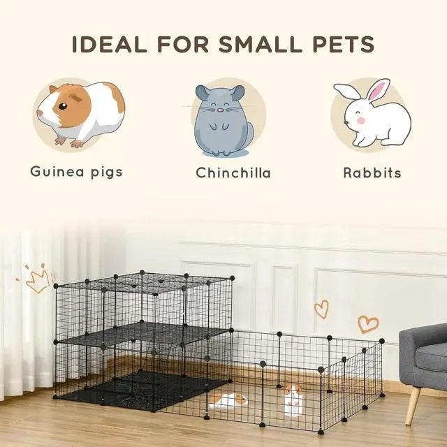Alt view image 3 of 7 - PawHut 47 Panels Pet Playpen Small Animal Playpen with Doors 14" x 14" | Portable Metal Wire Yard Bunny Pen, Guinea Pigs, Chinchillas