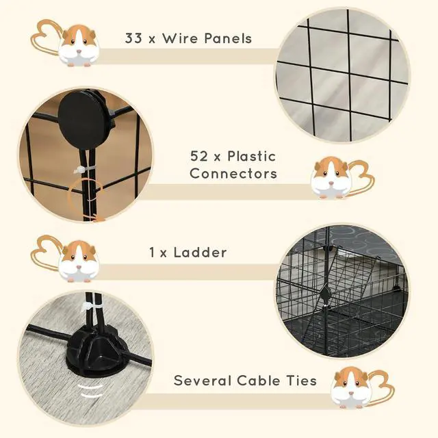 Alt view image 5 of 7 - PawHut 47 Panels Pet Playpen Small Animal Playpen with Doors 14" x 14" | Portable Metal Wire Yard Bunny Pen, Guinea Pigs, Chinchillas