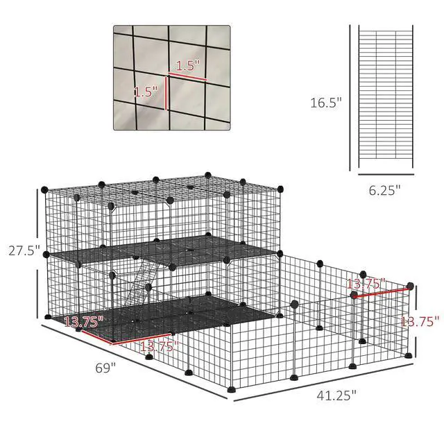 Alt view image 7 of 7 - PawHut 47 Panels Pet Playpen Small Animal Playpen with Doors 14" x 14" | Portable Metal Wire Yard Bunny Pen, Guinea Pigs, Chinchillas