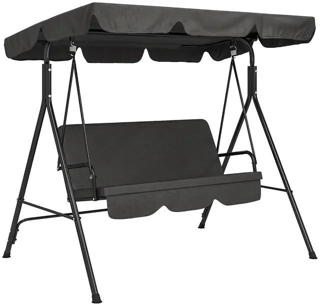 Main image of 3-Person Porch Swing w/Stand Adjustable Tilt Canopy, Black | Removable Cushion, Steel Frame Stand, Outdoor, Patio, Garden, Poolside, Balcony, Backyard, Porch