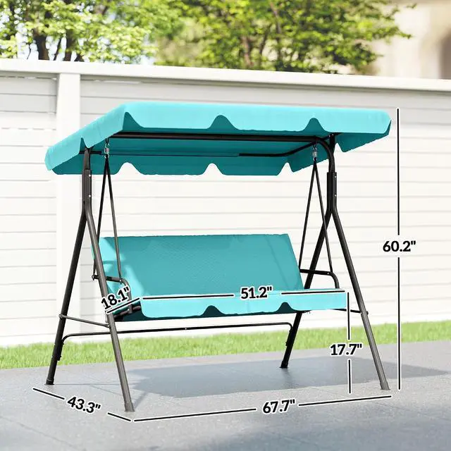 Alt view image 7 of 7 - 3-Person Porch Swing w/Stand Adjustable Tilt Canopy, Green | Removable Cushion, Steel Frame Stand, Outdoor, Patio, Garden, Poolside, Balcony, Backyard, Porch