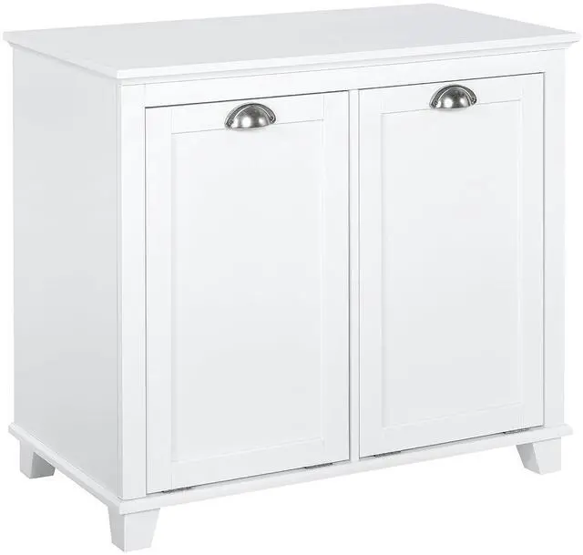 Main image of Dual Tilt Out Laundry Hamper Cabinet Bathroom Storage Cabinet White | 2-Compartment Hamper, Modern, for Washroom