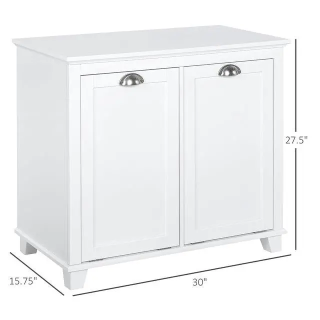 Alt view image 3 of 7 - Dual Tilt Out Laundry Hamper Cabinet Bathroom Storage Cabinet White | 2-Compartment Hamper, Modern, for Washroom