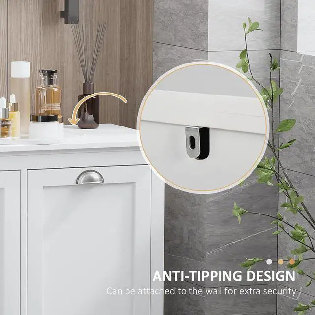 Alt view image 6 of 7 - Dual Tilt Out Laundry Hamper Cabinet Bathroom Storage Cabinet White | 2-Compartment Hamper, Modern, for Washroom