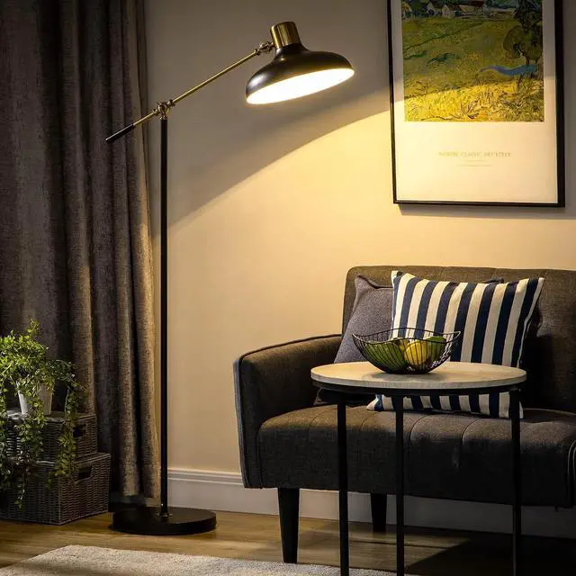 Main image of Adjustable Floor Lamps for Living Room Balance Arm Black and Gold | Standing Lamp for Bedroom, Adjustable Head and Height, Tall, Bulb not Included