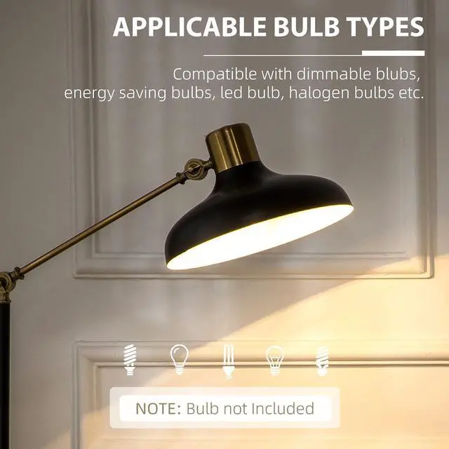 Alt view image 6 of 7 - Adjustable Floor Lamps for Living Room Balance Arm Black and Gold | Standing Lamp for Bedroom, Adjustable Head and Height, Tall, Bulb not Included