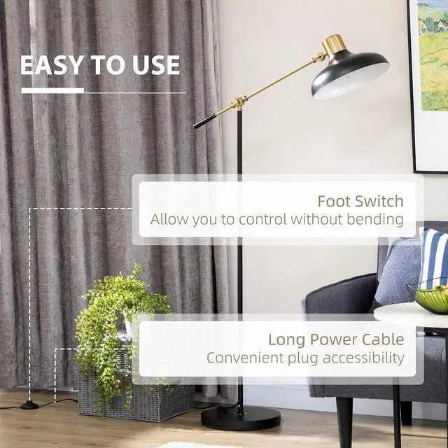 Alt view image 5 of 7 - Adjustable Floor Lamps for Living Room Balance Arm Black and Gold | Standing Lamp for Bedroom, Adjustable Head and Height, Tall, Bulb not Included