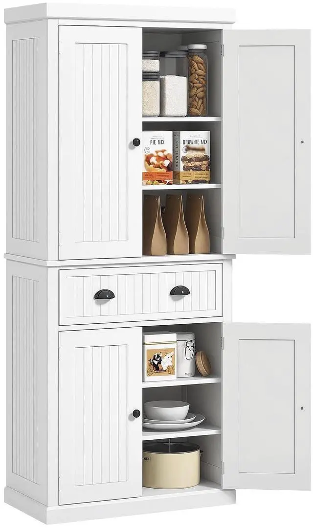 Main image of 72" Kitchen Pantry Cabinet Freestanding Tall Storage Cabinet White | Traditional Kitchen Pantry, 4 Doors, Drawer, 3 Adjustable Shelves, for Dining Room