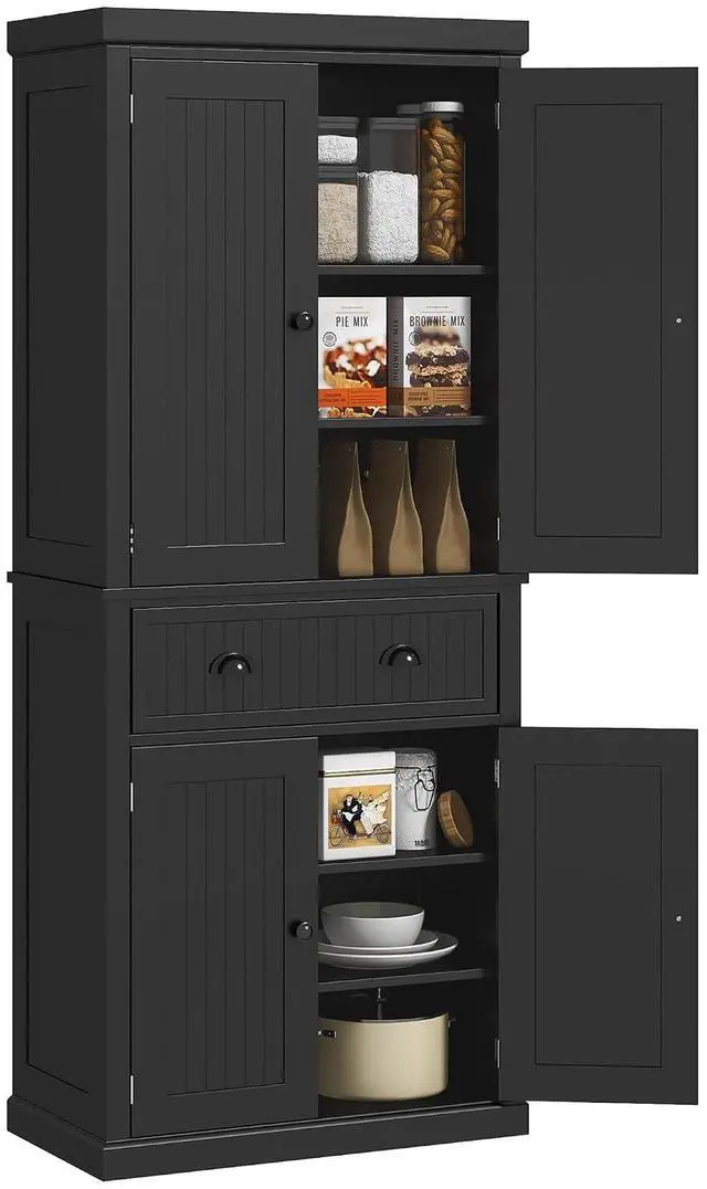 Main image of 72" Kitchen Pantry Cabinet Freestanding Tall Storage Cabinet Black | Traditional Kitchen Pantry, 4 Doors, Drawer, 3 Adjustable Shelves, for Dining Room