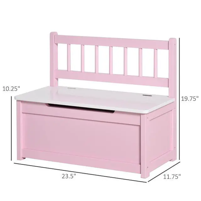 Alt view image 3 of 7 - Qaba Toy Box Chest Kids Storage Bench Top Lid 24" x 12" x 20" Pink | Large 27 L Interior, Toy Organizer, Backrest, Kids Bedroom Furniture, Nursery Room, Playroom, Bedroom