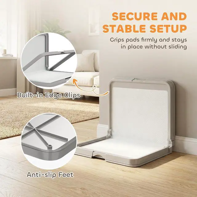 Alt view image 4 of 7 - PawHut Pee Pad Holder 34" x 24.5", Foldable Indoor Potty Tray for Dogs | Includes 3 Pee Pads, Anti-Slip & Easy to Clean
