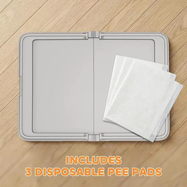 Alt view image 6 of 7 - PawHut Pee Pad Holder 34" x 24.5", Foldable Indoor Potty Tray for Dogs | Includes 3 Pee Pads, Anti-Slip & Easy to Clean
