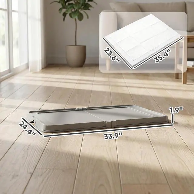 Alt view image 7 of 7 - PawHut Pee Pad Holder 34" x 24.5", Foldable Indoor Potty Tray for Dogs | Includes 3 Pee Pads, Anti-Slip & Easy to Clean