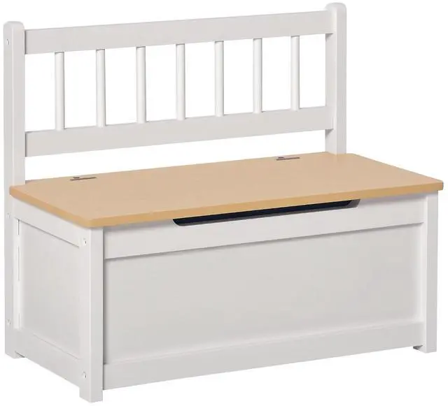 Main image of Qaba Toy Box Chest Kids Storage Bench Top Lid 24" x 12" x 20" White | Large 27 L Interior, Toy Organizer, Backrest, Kids Bedroom Furniture, Nursery Room, Playroom, Bedroom