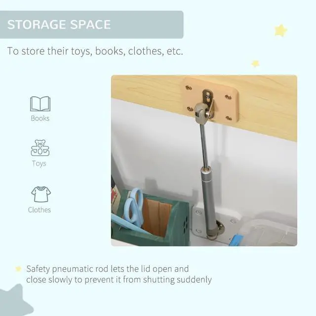 Alt view image 5 of 7 - Qaba Toy Box Chest Kids Storage Bench Top Lid 24" x 12" x 20" White | Large 27 L Interior, Toy Organizer, Backrest, Kids Bedroom Furniture, Nursery Room, Playroom, Bedroom