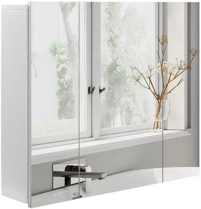Main image of kleankin Bathroom Medicine Cabinet with Mirror, 3 Doors, Wall Mount, White | Bathroom Mirror Cabinet, Adjustable Shelves