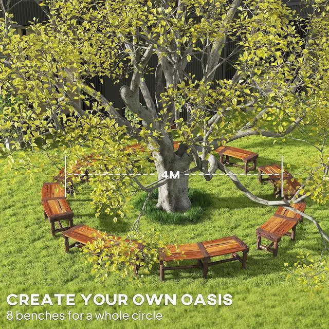 Alt view image 4 of 7 - Wooden Garden Bench Semicircular Round Outdoor Tree Bench Brown | Wrap Around, Park, Yard, Patio, Deck, Lawn