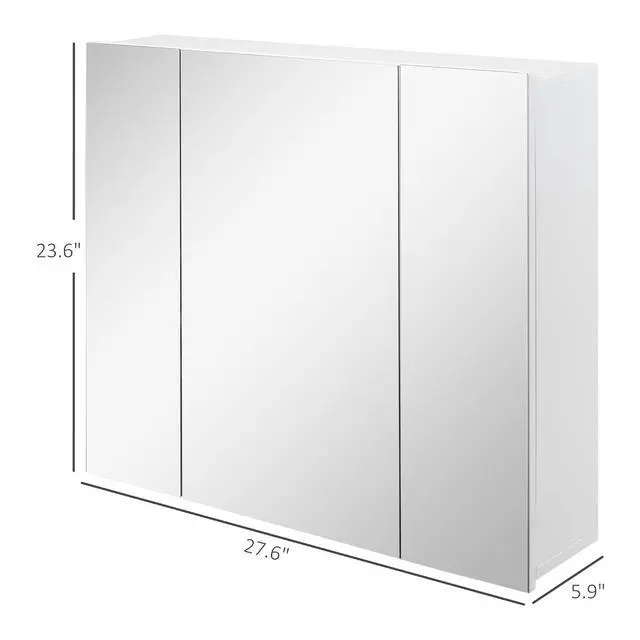 Alt view image 3 of 7 - kleankin Bathroom Medicine Cabinet with Mirror, 3 Doors, Wall Mount, White | Bathroom Mirror Cabinet, Adjustable Shelves