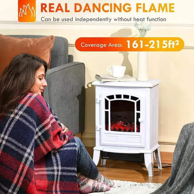 Alt view image 3 of 7 - 22" Electric Fireplace Stove with Door 750W / 1500W White | Free Standing Fire Place Heater, Realistic Flame Effect, Overheat Safety Protection