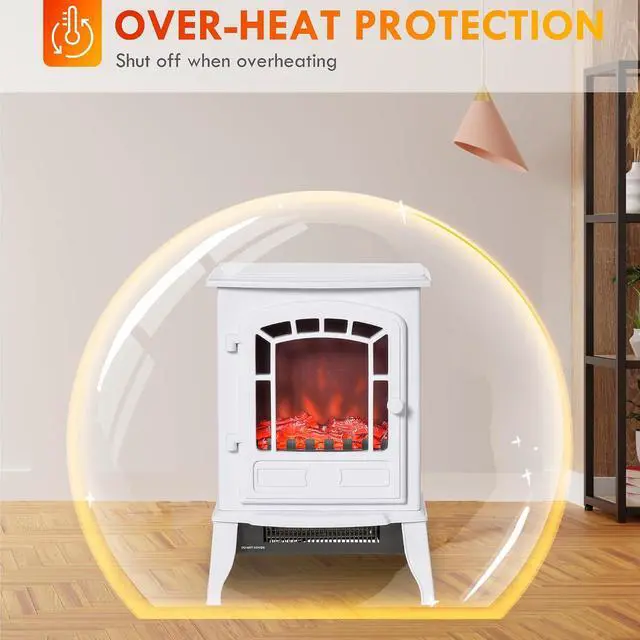Alt view image 5 of 7 - 22" Electric Fireplace Stove with Door 750W / 1500W White | Free Standing Fire Place Heater, Realistic Flame Effect, Overheat Safety Protection
