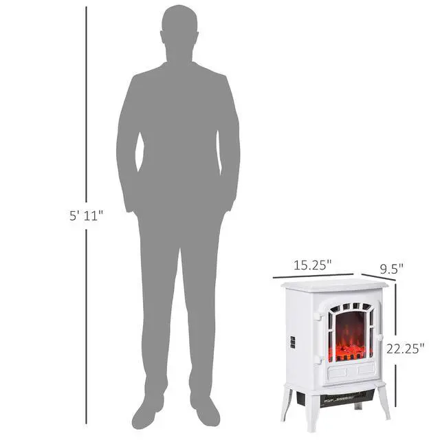 Alt view image 7 of 7 - 22" Electric Fireplace Stove with Door 750W / 1500W White | Free Standing Fire Place Heater, Realistic Flame Effect, Overheat Safety Protection