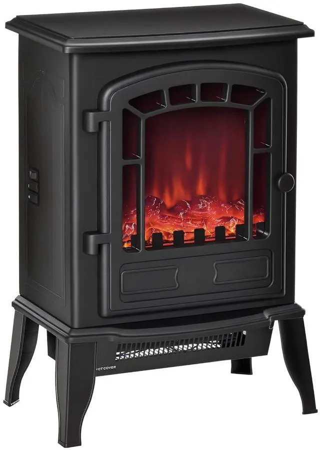 Main image of 22" Electric Fireplace Stove with Door 750W / 1500W Black | Free Standing Fire Place Heater, Realistic Flame Effect, Overheat Safety Protection