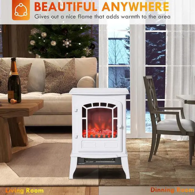 Alt view image 6 of 7 - 22" Electric Fireplace Stove with Door 750W / 1500W White | Free Standing Fire Place Heater, Realistic Flame Effect, Overheat Safety Protection