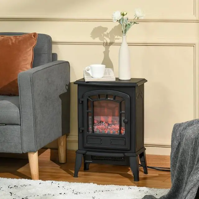 Alt view image 2 of 7 - 22" Electric Fireplace Stove with Door 750W / 1500W Black | Free Standing Fire Place Heater, Realistic Flame Effect, Overheat Safety Protection
