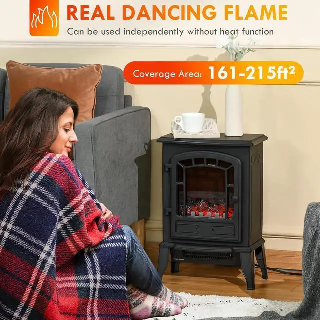 Alt view image 3 of 7 - 22" Electric Fireplace Stove with Door 750W / 1500W Black | Free Standing Fire Place Heater, Realistic Flame Effect, Overheat Safety Protection