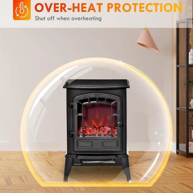 Alt view image 5 of 7 - 22" Electric Fireplace Stove with Door 750W / 1500W Black | Free Standing Fire Place Heater, Realistic Flame Effect, Overheat Safety Protection