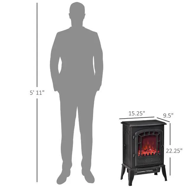 Alt view image 7 of 7 - 22" Electric Fireplace Stove with Door 750W / 1500W Black | Free Standing Fire Place Heater, Realistic Flame Effect, Overheat Safety Protection