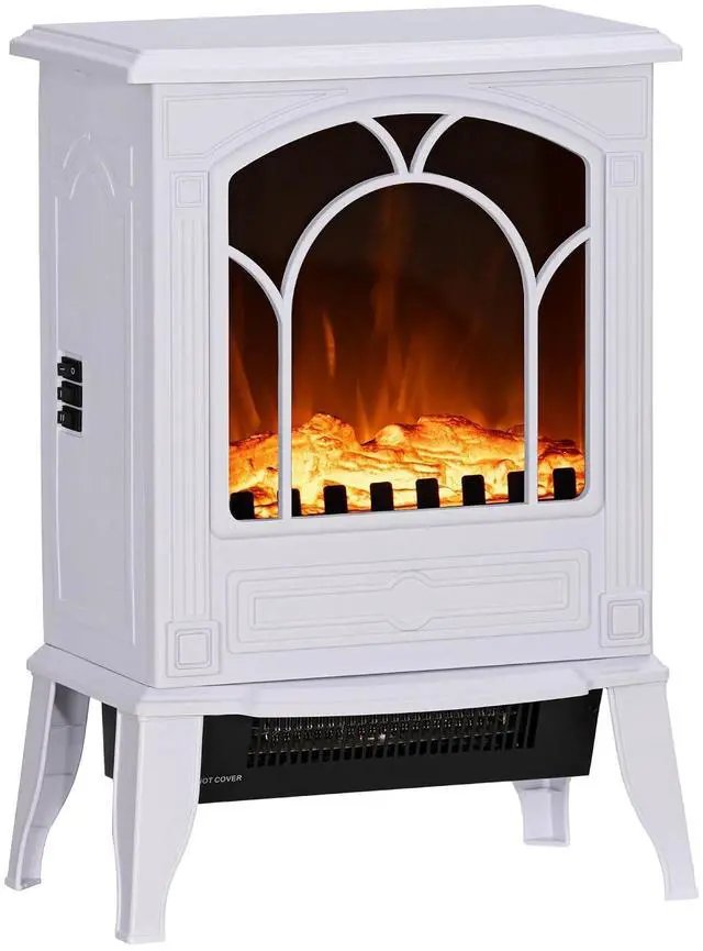 Main image of 22" Electric Fireplace Stove 725W / 1450W White | Free Standing Fire Place Heater, Realistic Flame Effect, Overheat Safety Protection