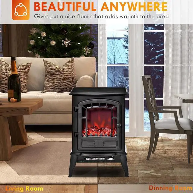 Alt view image 6 of 7 - 22" Electric Fireplace Stove with Door 750W / 1500W Black | Free Standing Fire Place Heater, Realistic Flame Effect, Overheat Safety Protection