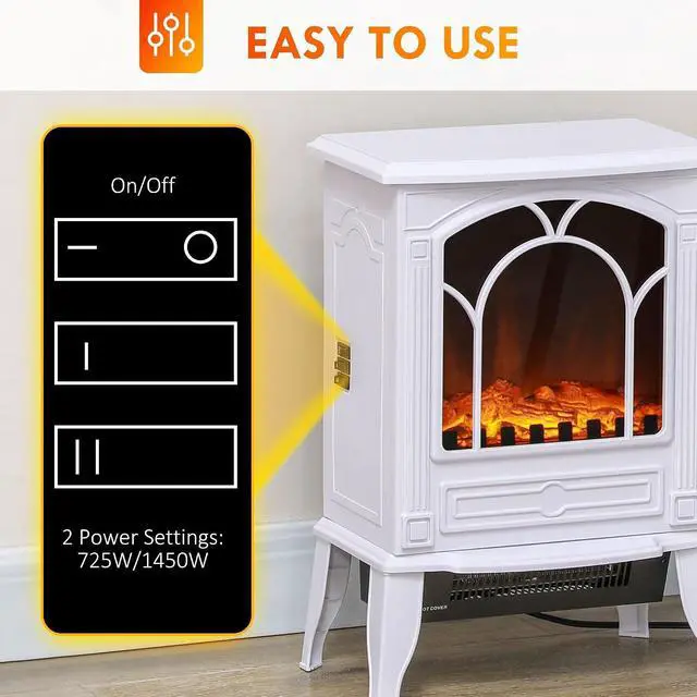 Alt view image 4 of 7 - 22" Electric Fireplace Stove 725W / 1450W White | Free Standing Fire Place Heater, Realistic Flame Effect, Overheat Safety Protection