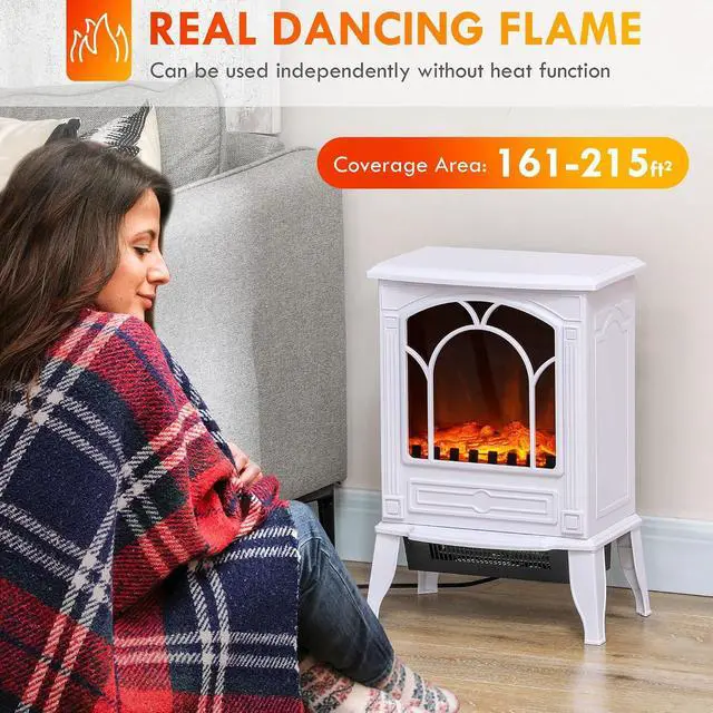 Alt view image 3 of 7 - 22" Electric Fireplace Stove 725W / 1450W White | Free Standing Fire Place Heater, Realistic Flame Effect, Overheat Safety Protection