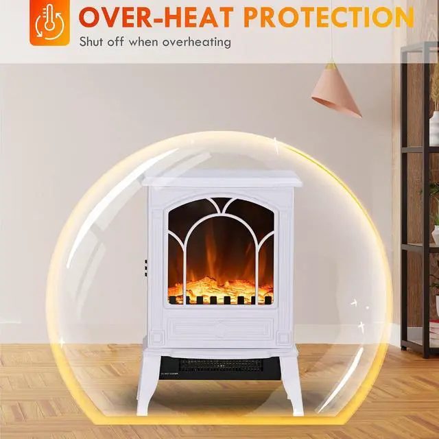 Alt view image 5 of 7 - 22" Electric Fireplace Stove 725W / 1450W White | Free Standing Fire Place Heater, Realistic Flame Effect, Overheat Safety Protection