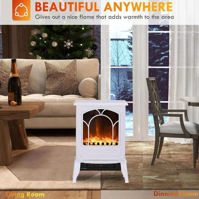 Alt view image 6 of 7 - 22" Electric Fireplace Stove 725W / 1450W White | Free Standing Fire Place Heater, Realistic Flame Effect, Overheat Safety Protection