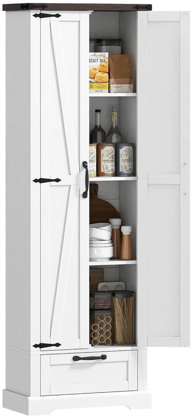Main image of 71" Tall Kitchen Pantry Storage Cabinet Barn Doors Drawer White | Farmhouse, Adjustable Shelves, Freestanding Food Pantry Cabinet, for Kitchen, Dining Room